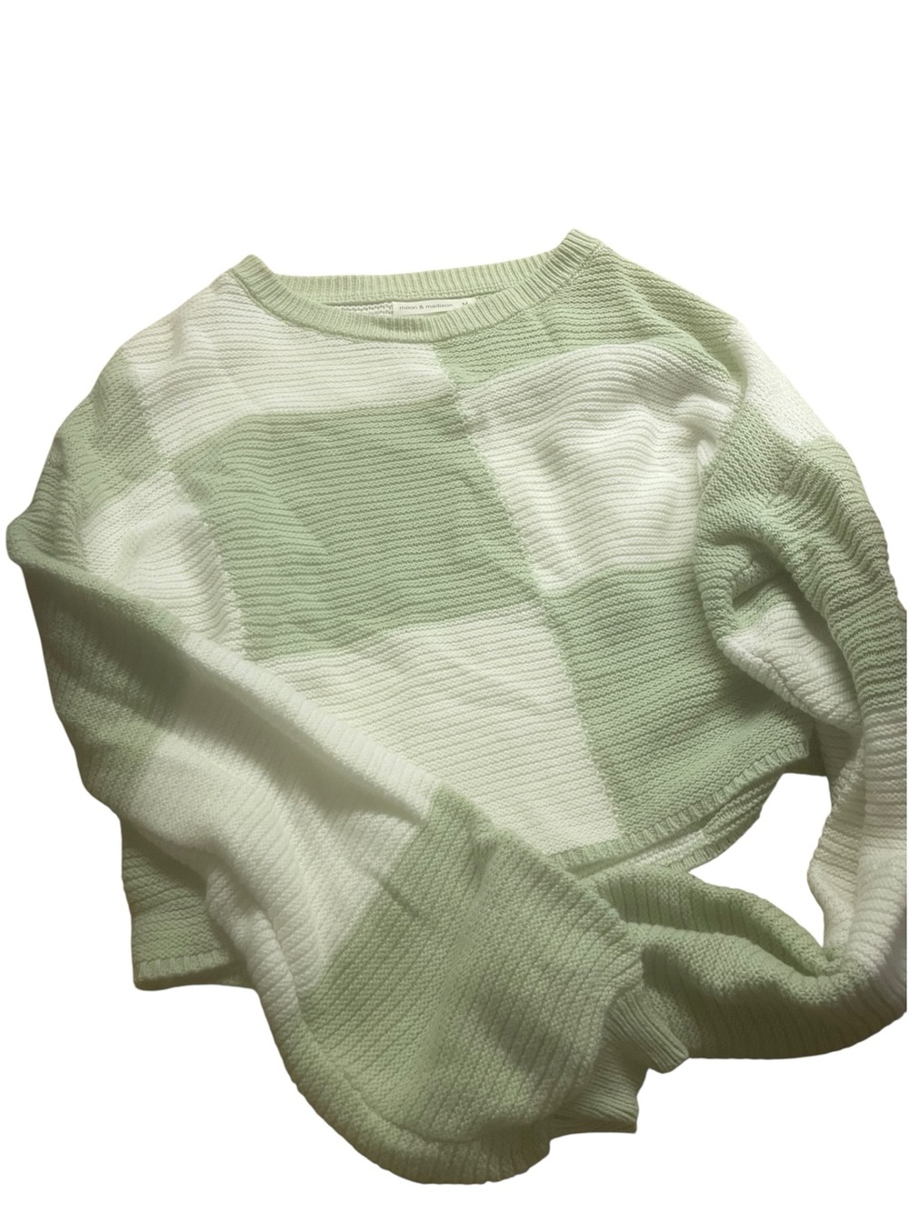 Moon and Madison sz medium Soft Block-Stripe Green and White Women's Sweater